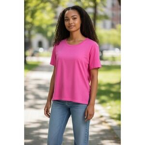 PILCRO Bright Pink Cotton Split Hem‎ Tunic T Shirt Women's Size M